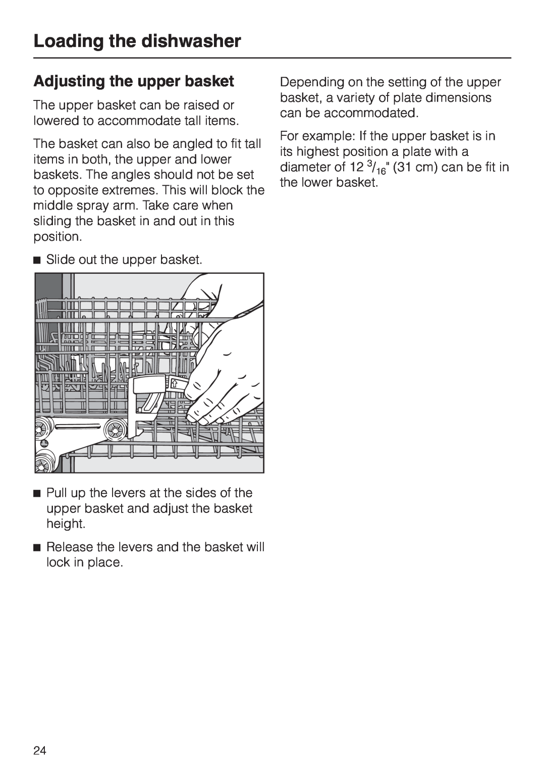 Miele G 2630 SCI operating instructions Adjusting the upper basket, Loading the dishwasher, Slide out the upper basket 