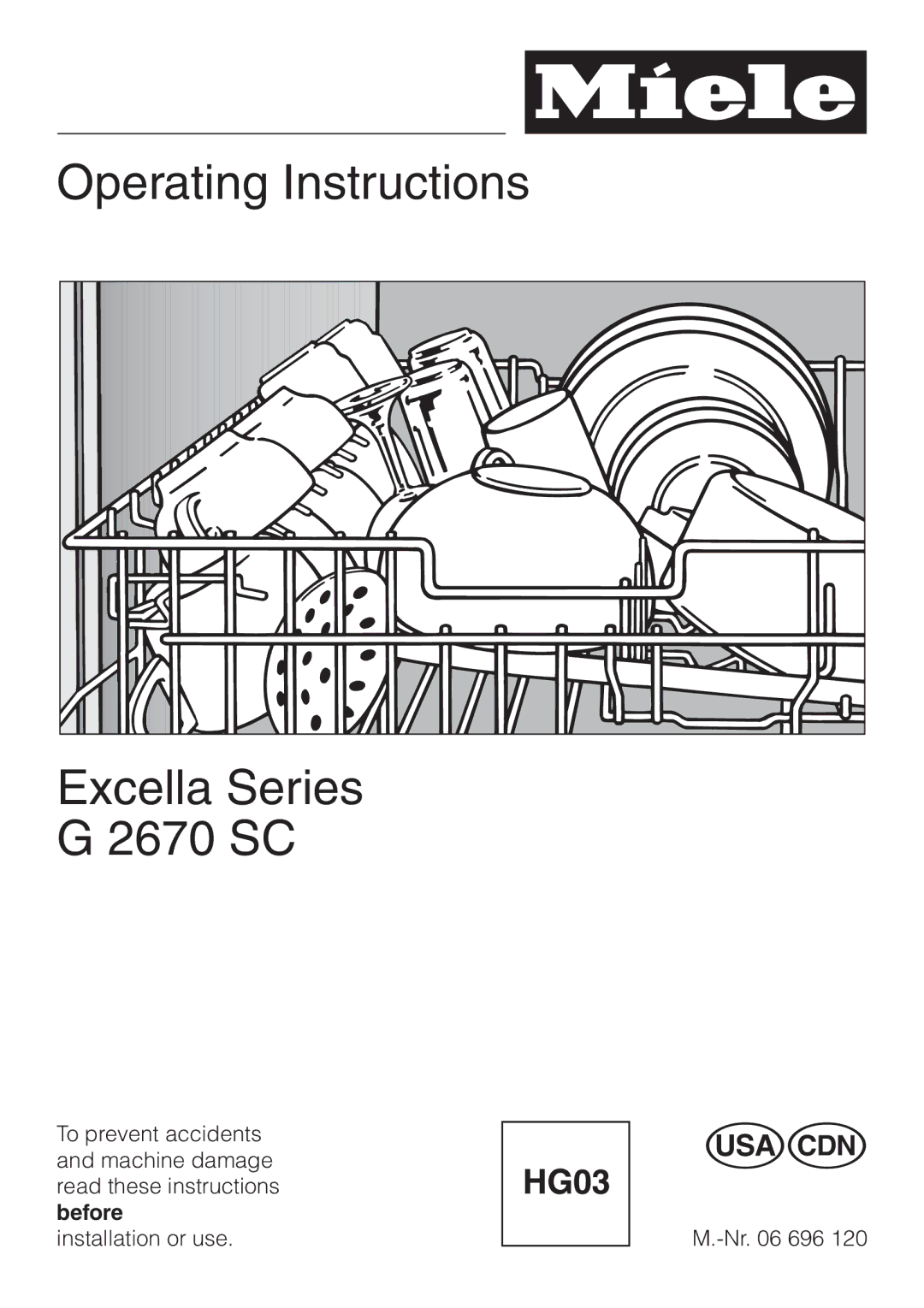 Miele G 2670 SC manual Operating Instructions Excella Series 2670 SC 