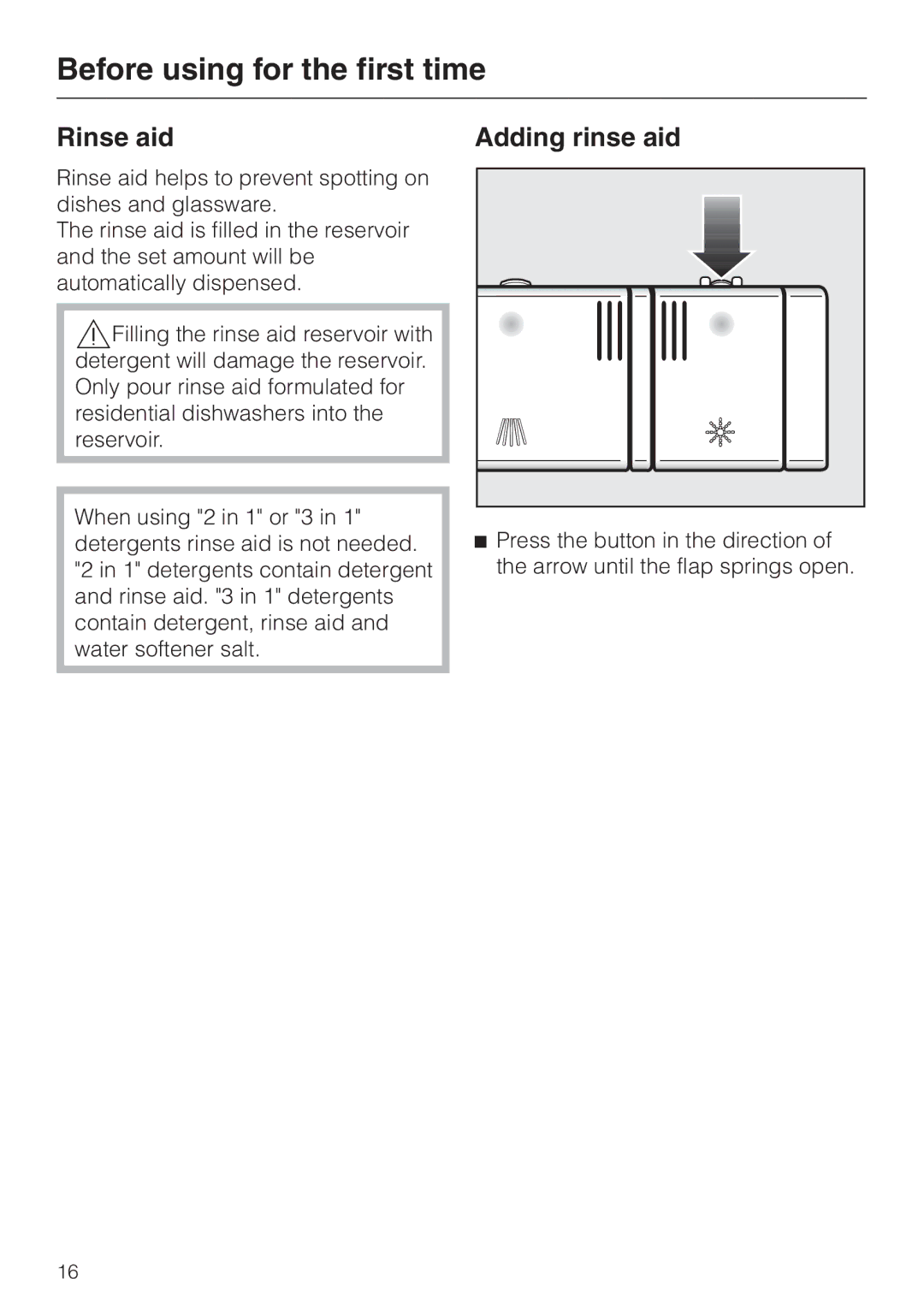 Miele G 2670 SC manual Rinse aid, Adding rinse aid 