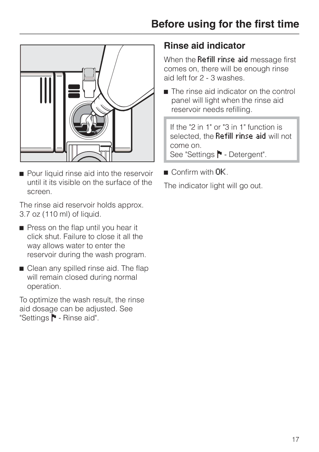 Miele G 2670 SC manual Rinse aid indicator 