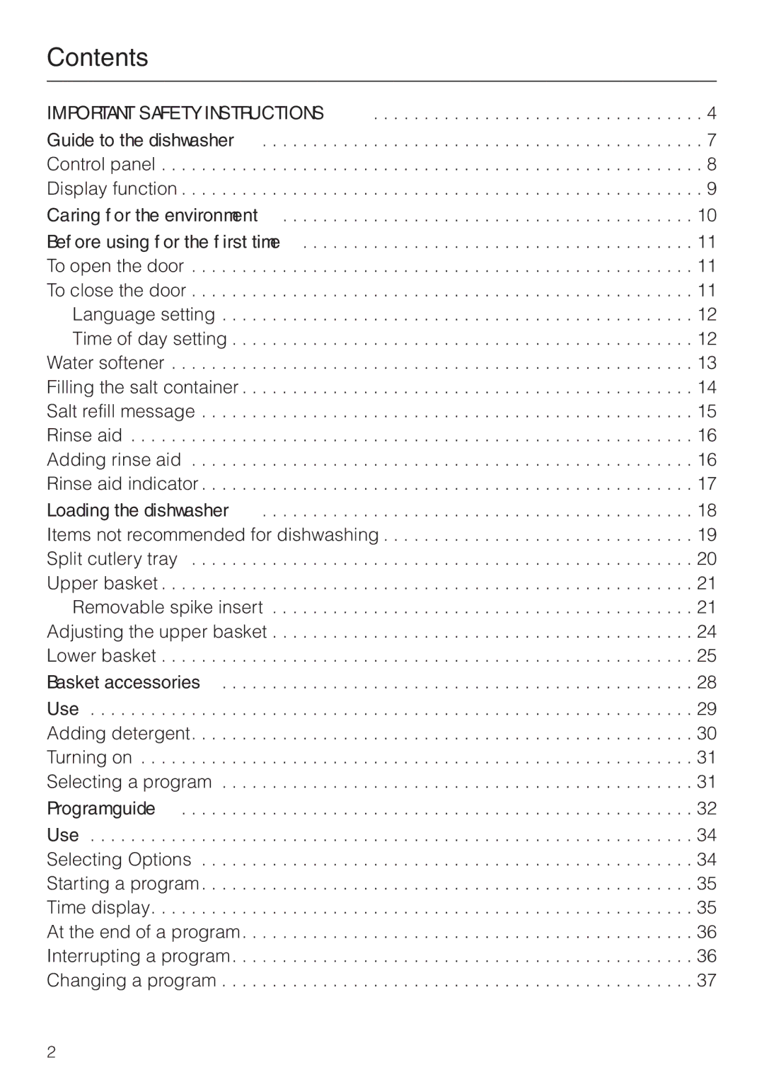 Miele G 2670 SC manual Contents 