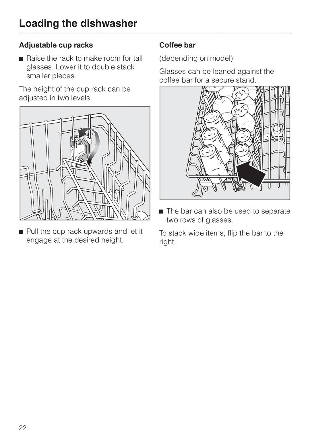 Miele G 2670 SC manual Adjustable cup racks, Coffee bar 