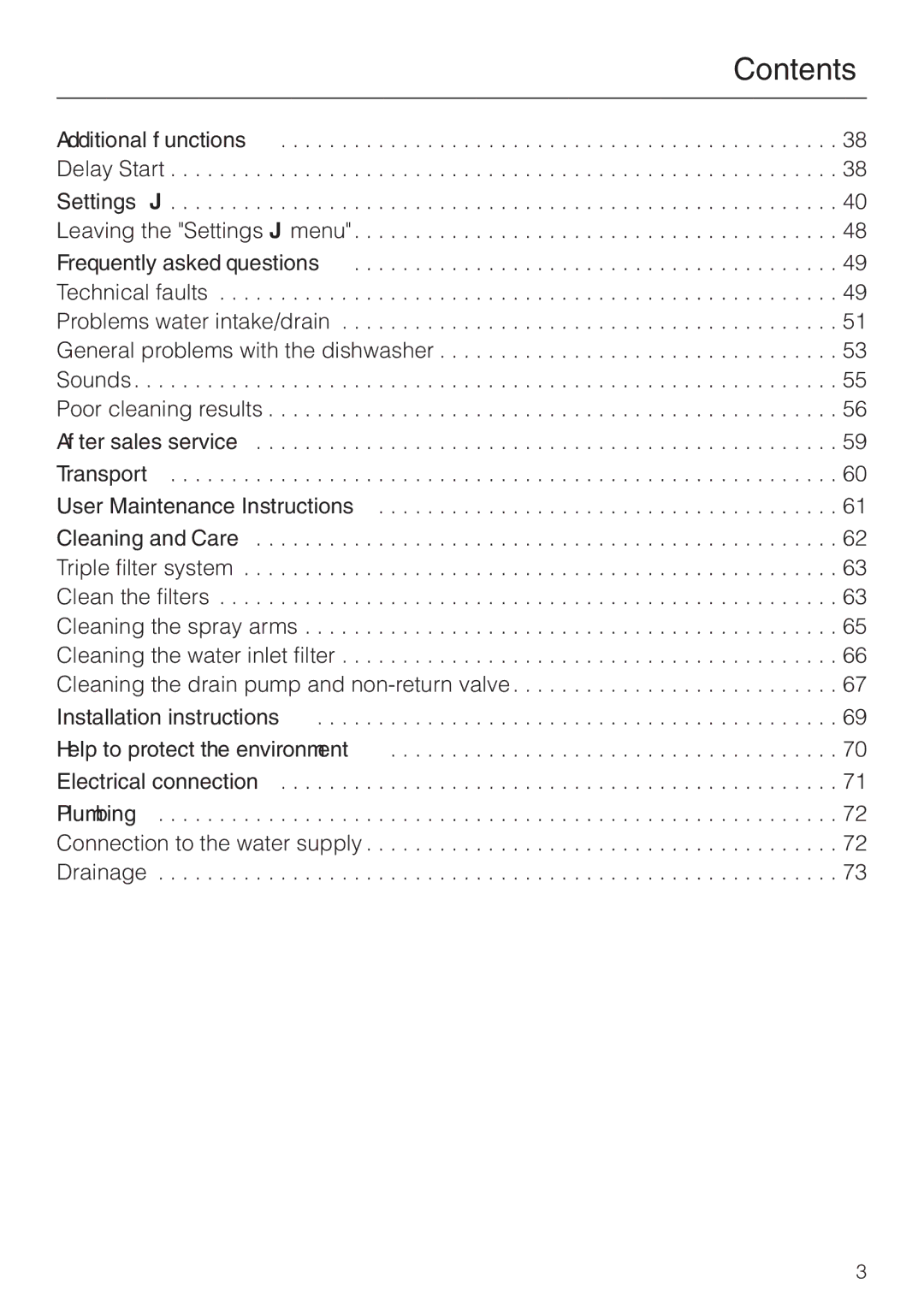 Miele G 2670 SC manual Contents 