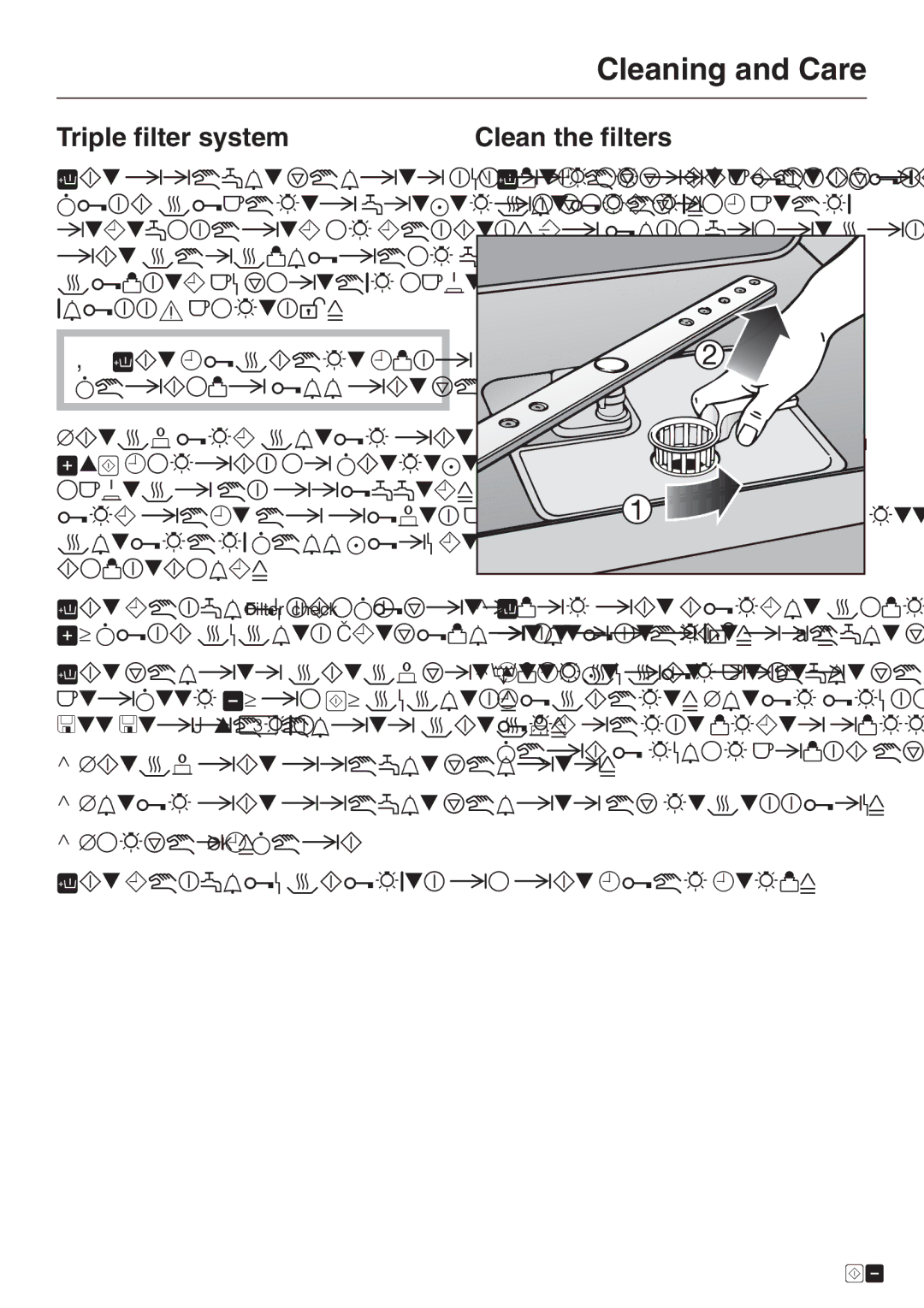 Miele G 2670 SC manual Triple filter system, Clean the filters 