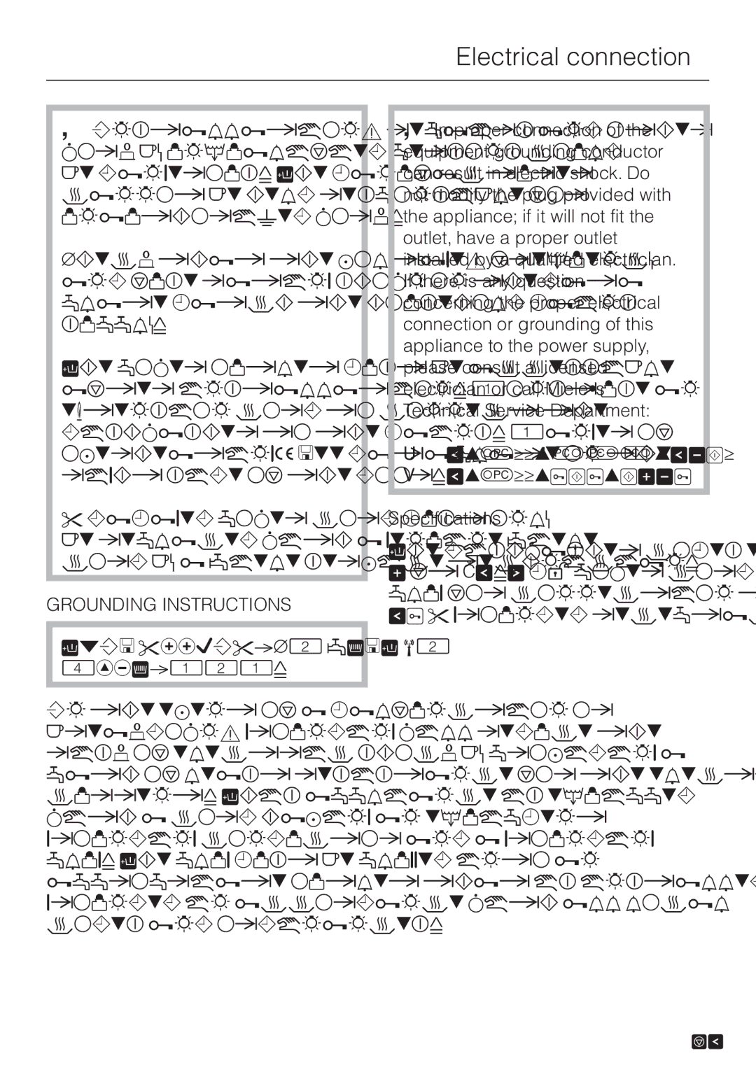 Miele G 2670 SC manual Electrical connection, Grounding Instructions 