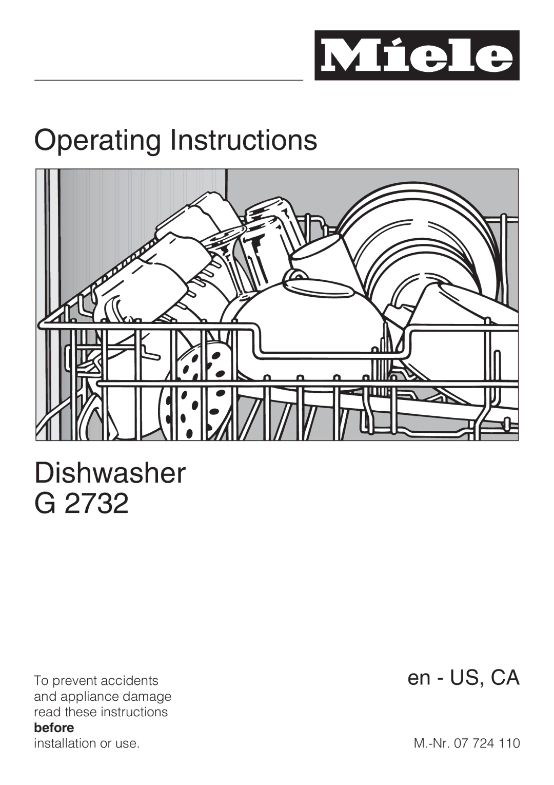 Miele G 2732 manual Operating Instructions Dishwasher 2732 