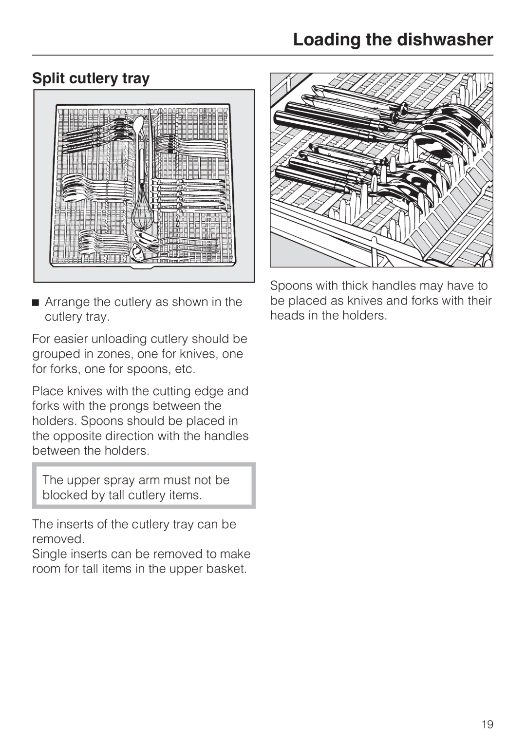 Miele G 2732 manual Split cutlery tray 