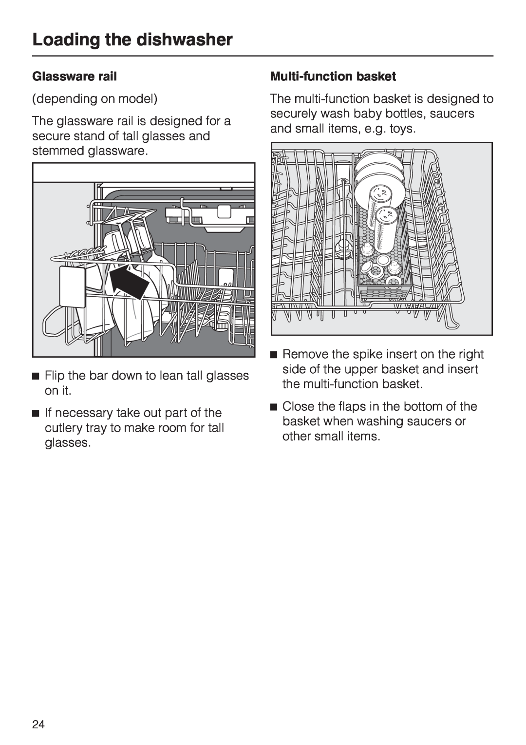 Miele G 2830 SCi manual Loading the dishwasher, Glassware rail, Multi-functionbasket 