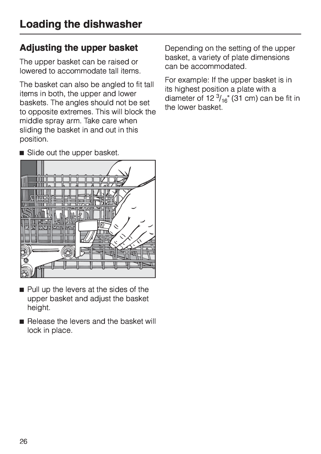 Miele G 2830 SCi manual Adjusting the upper basket, Loading the dishwasher, Slide out the upper basket 