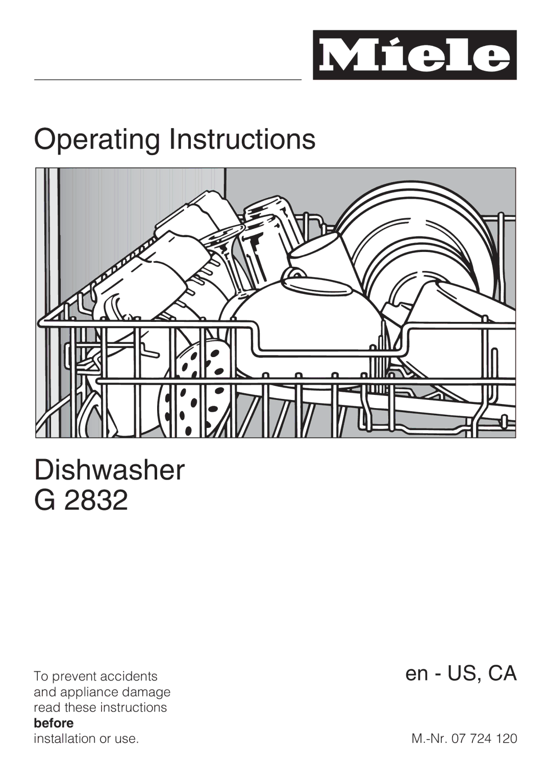 Miele G 2832 manual Operating Instructions Dishwasher 2832 