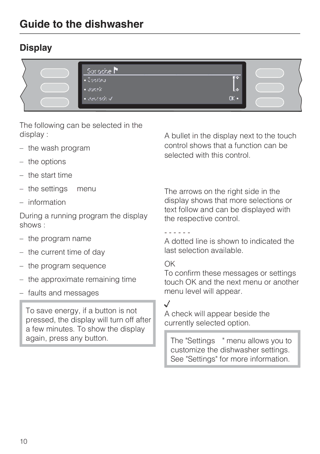 Miele G 2832 manual Display 