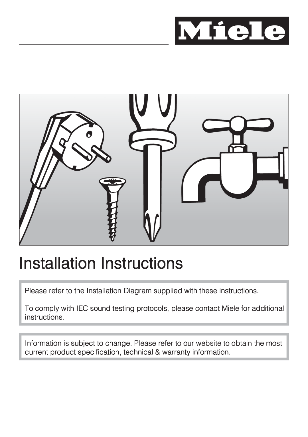 Miele G 2832 manual Installation Instructions 