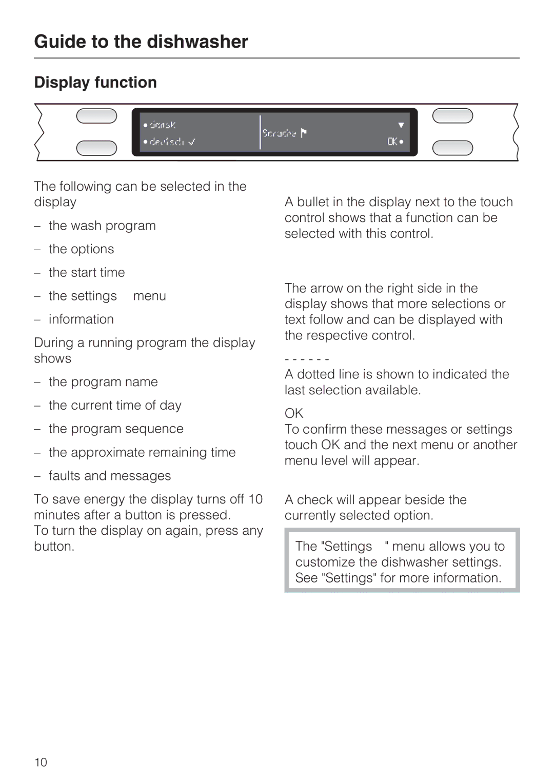 Miele G 2872 operating instructions Display function 