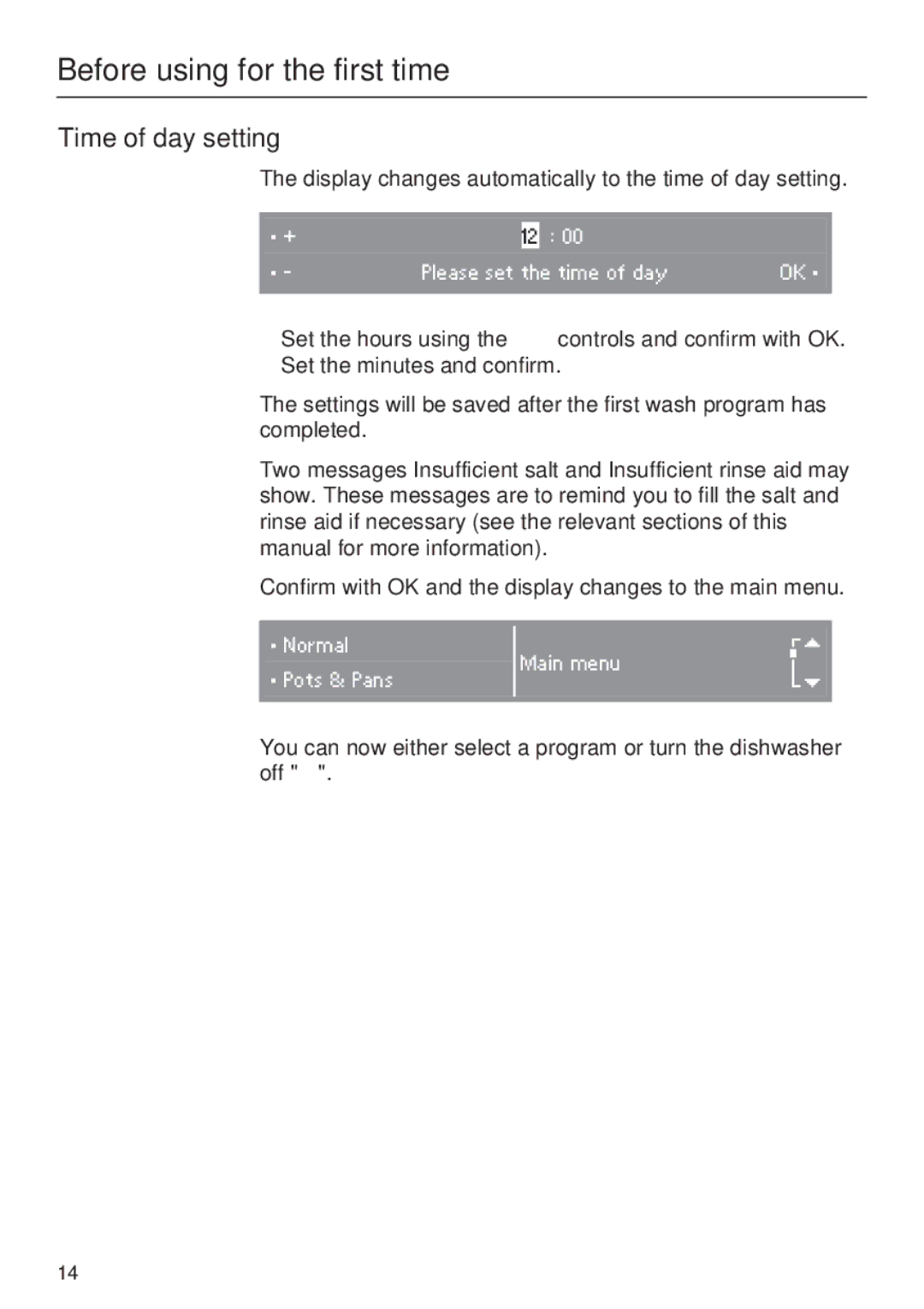 Miele G 2872 operating instructions Time of day setting 