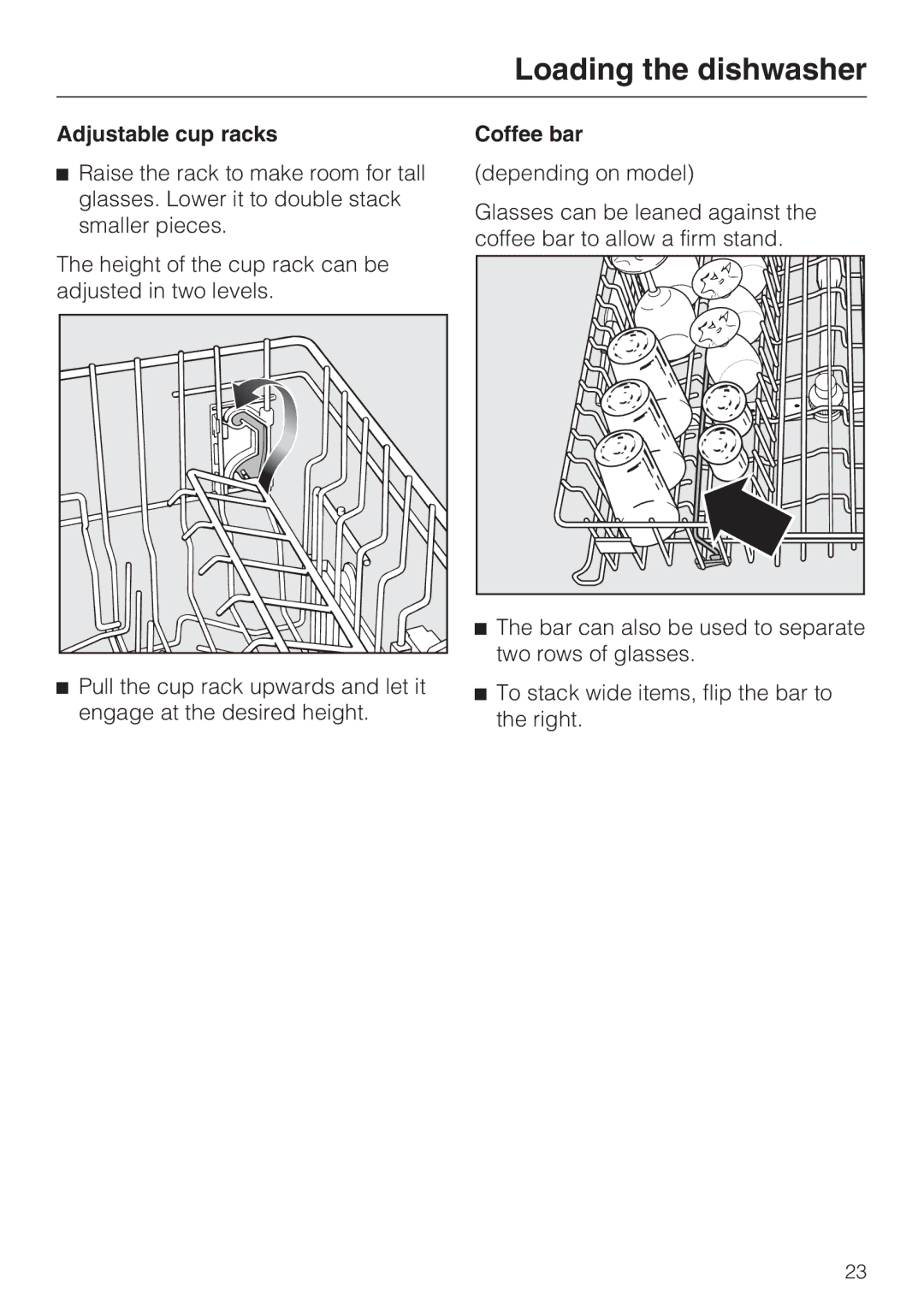 Miele G 2872 operating instructions Adjustable cup racks, Coffee bar 