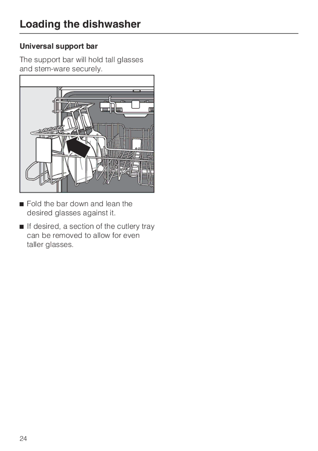 Miele G 2872 operating instructions Universal support bar 