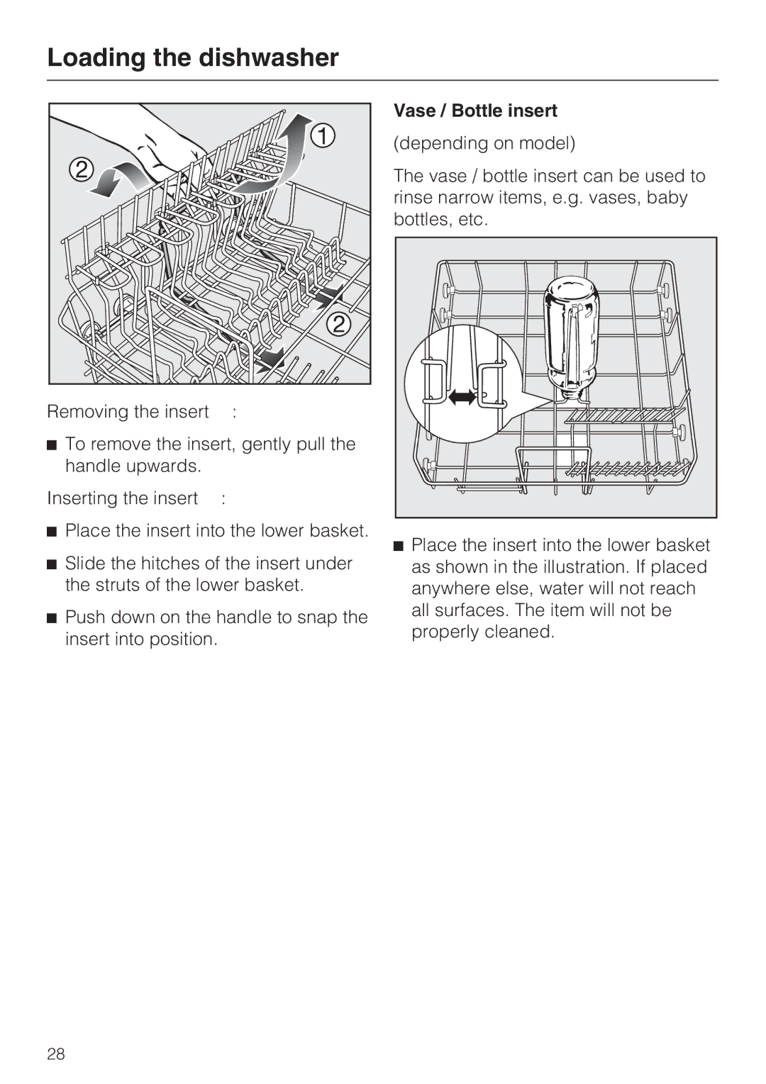 Miele G 2872 operating instructions Vase / Bottle insert 