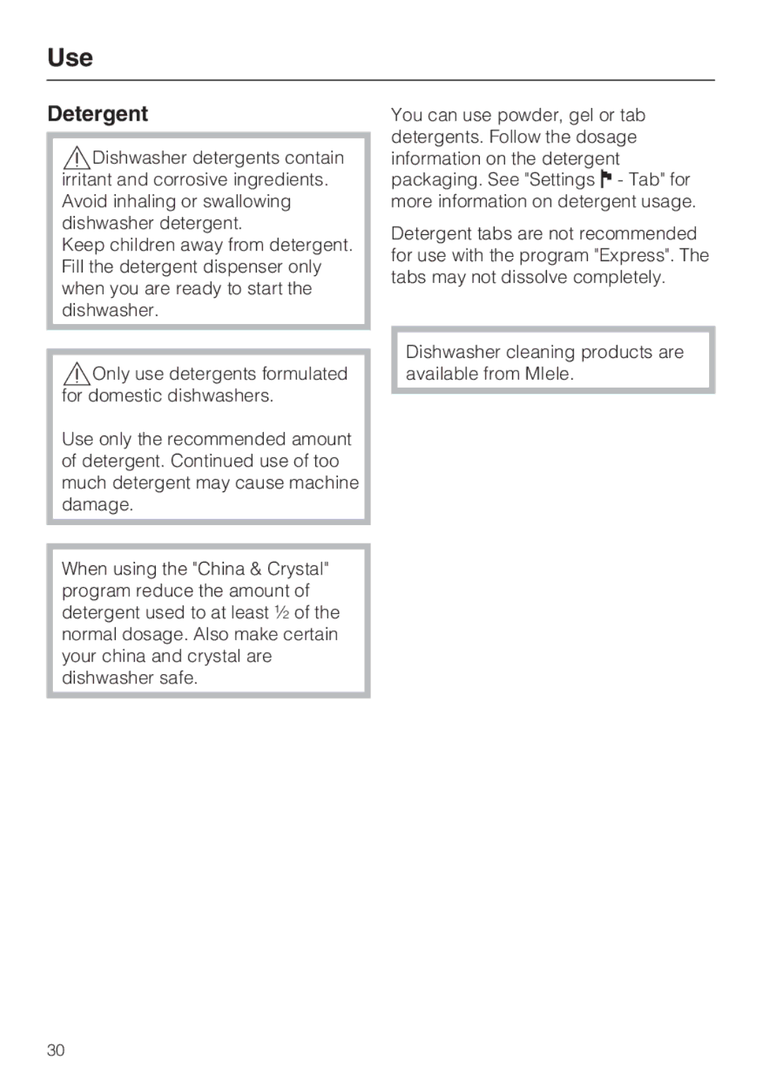 Miele G 2872 operating instructions Use, Detergent 