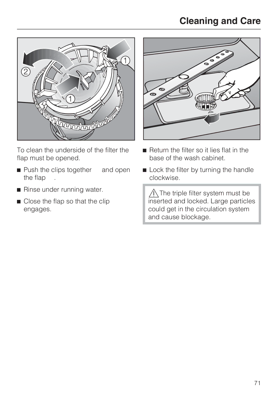 Miele G 2872 operating instructions Cleaning and Care 