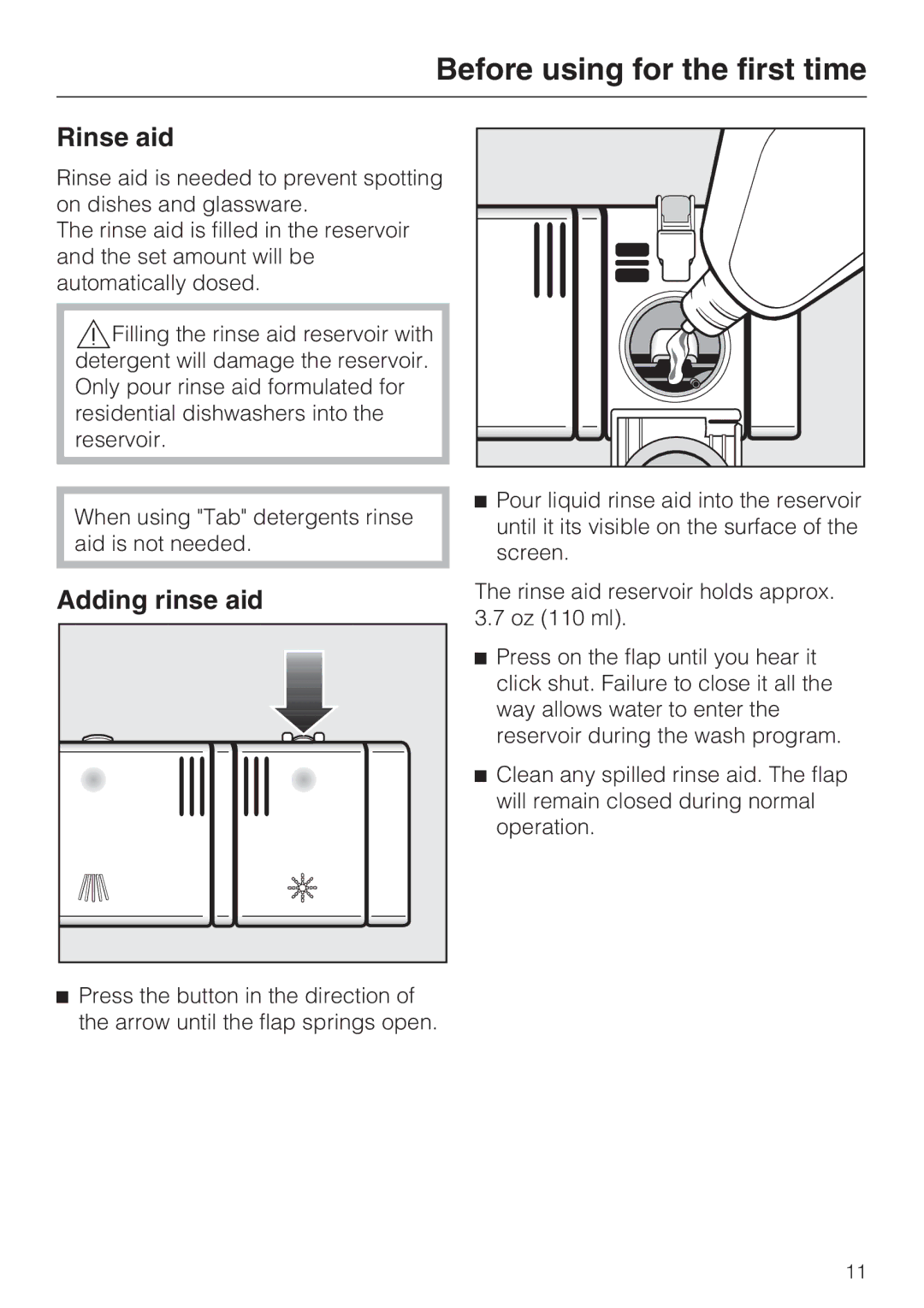 Miele G 4205 operating instructions Rinse aid, Adding rinse aid 