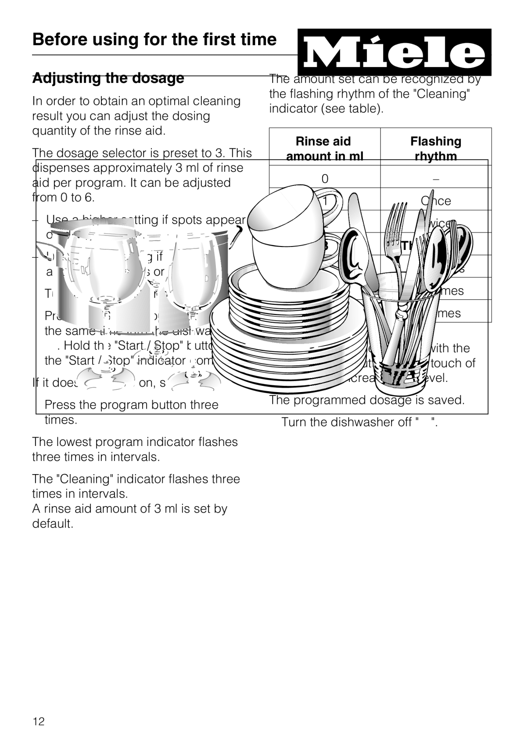 Miele G 4205 operating instructions Adjusting the dosage, Rinse aid Flashing, Rhythm 