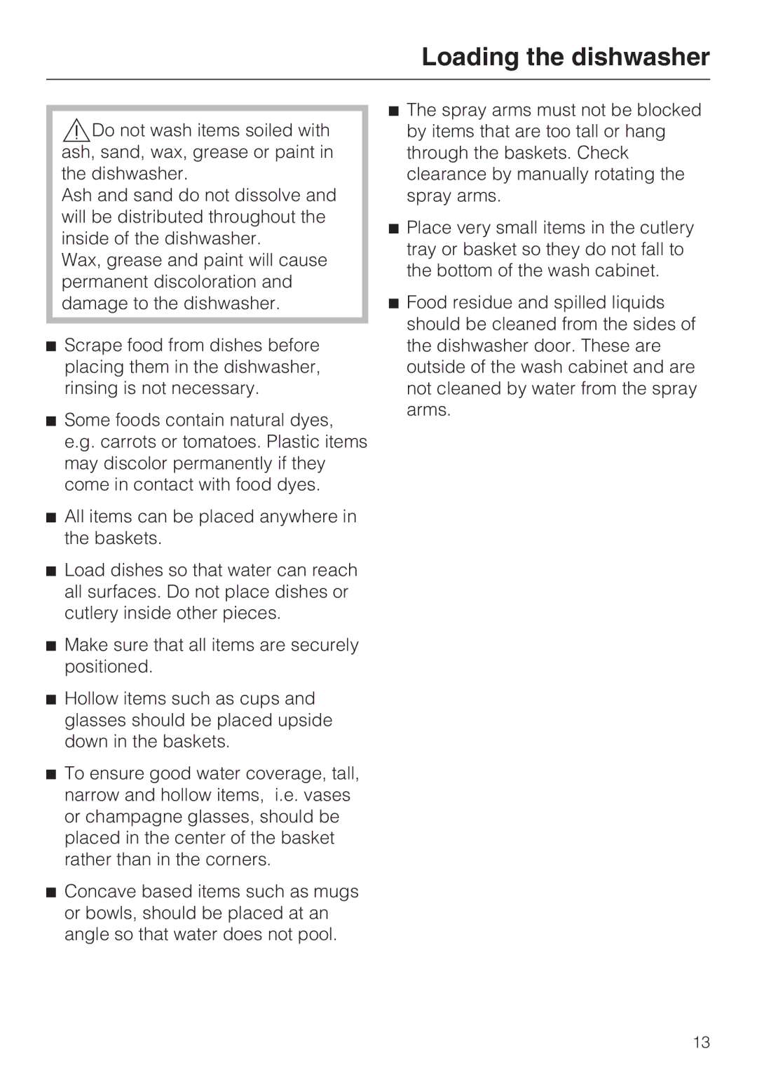 Miele G 4205 operating instructions Loading the dishwasher 