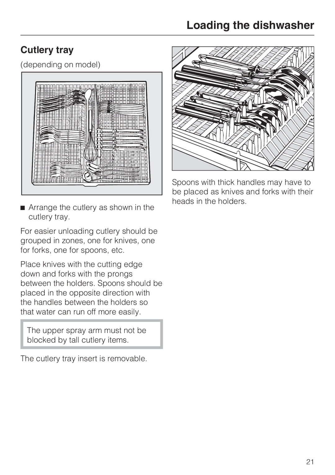 Miele G 4205 operating instructions Cutlery tray 