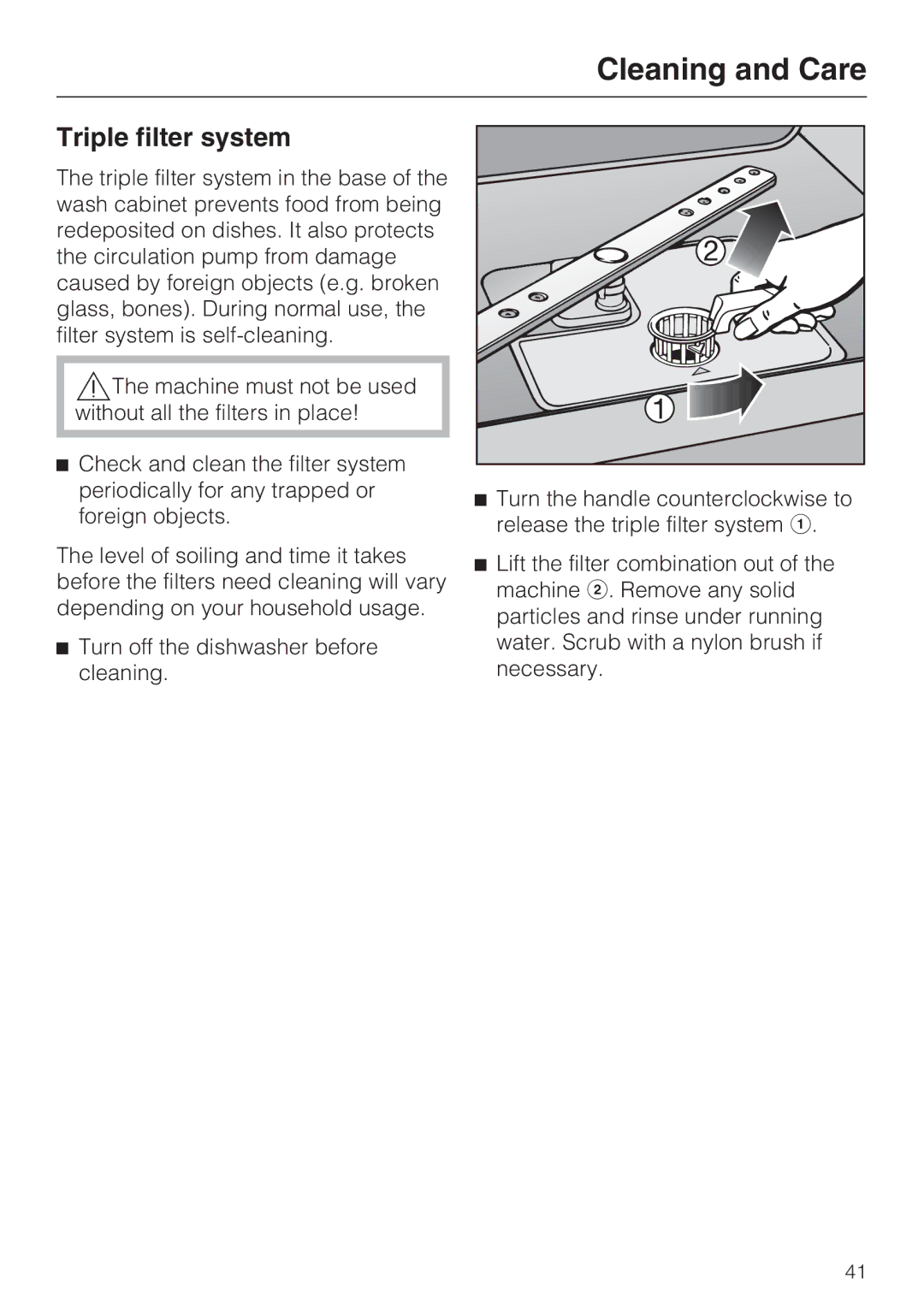 Miele G 4205 operating instructions Triple filter system 