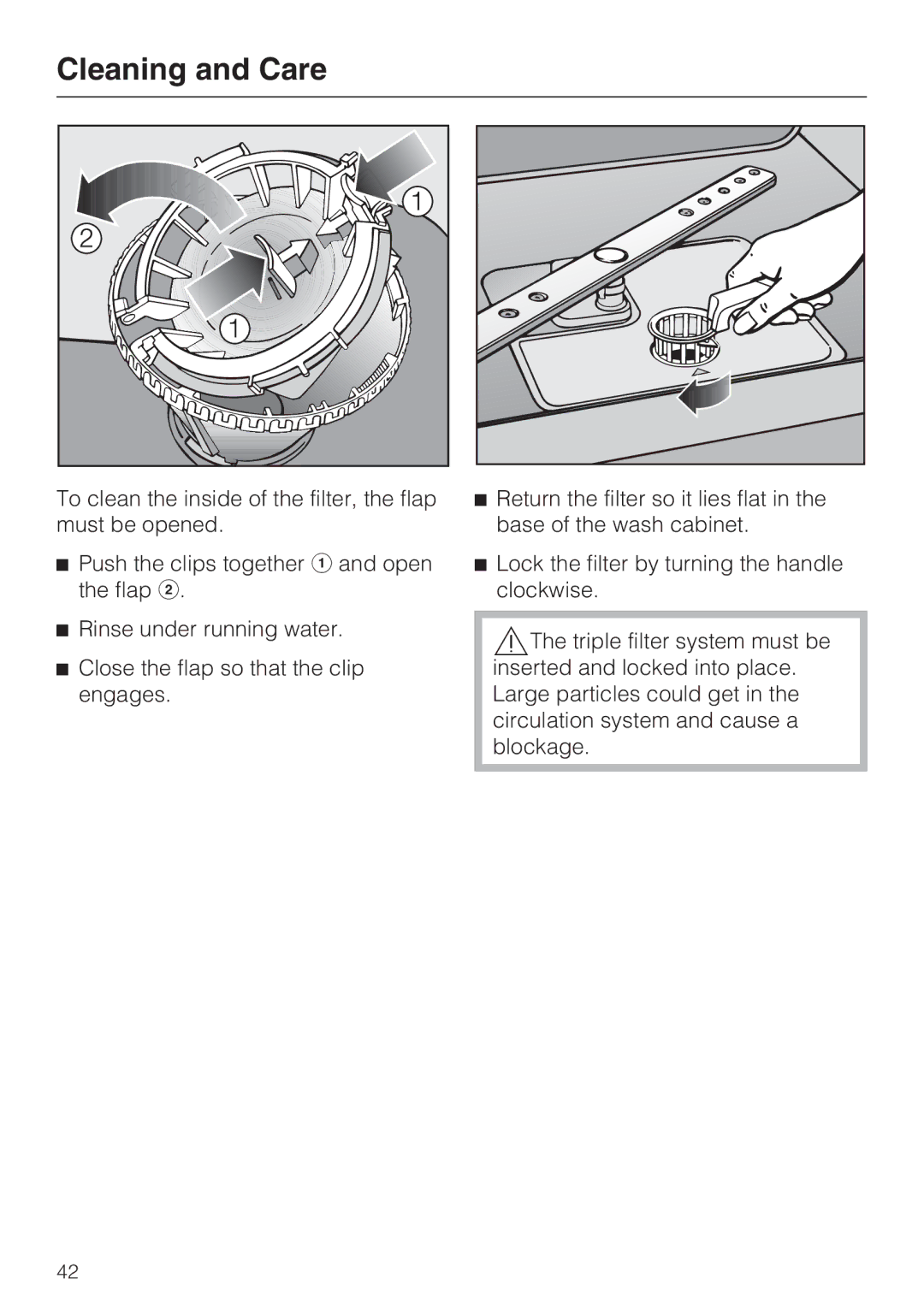 Miele G 4205 operating instructions Cleaning and Care 