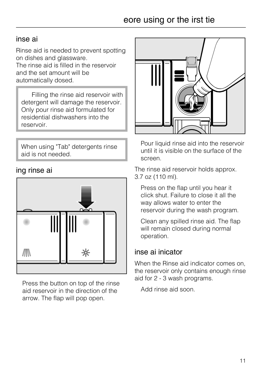 Miele G 4220, G 4225 operating instructions Adding rinse aid, Rinse aid indicator 