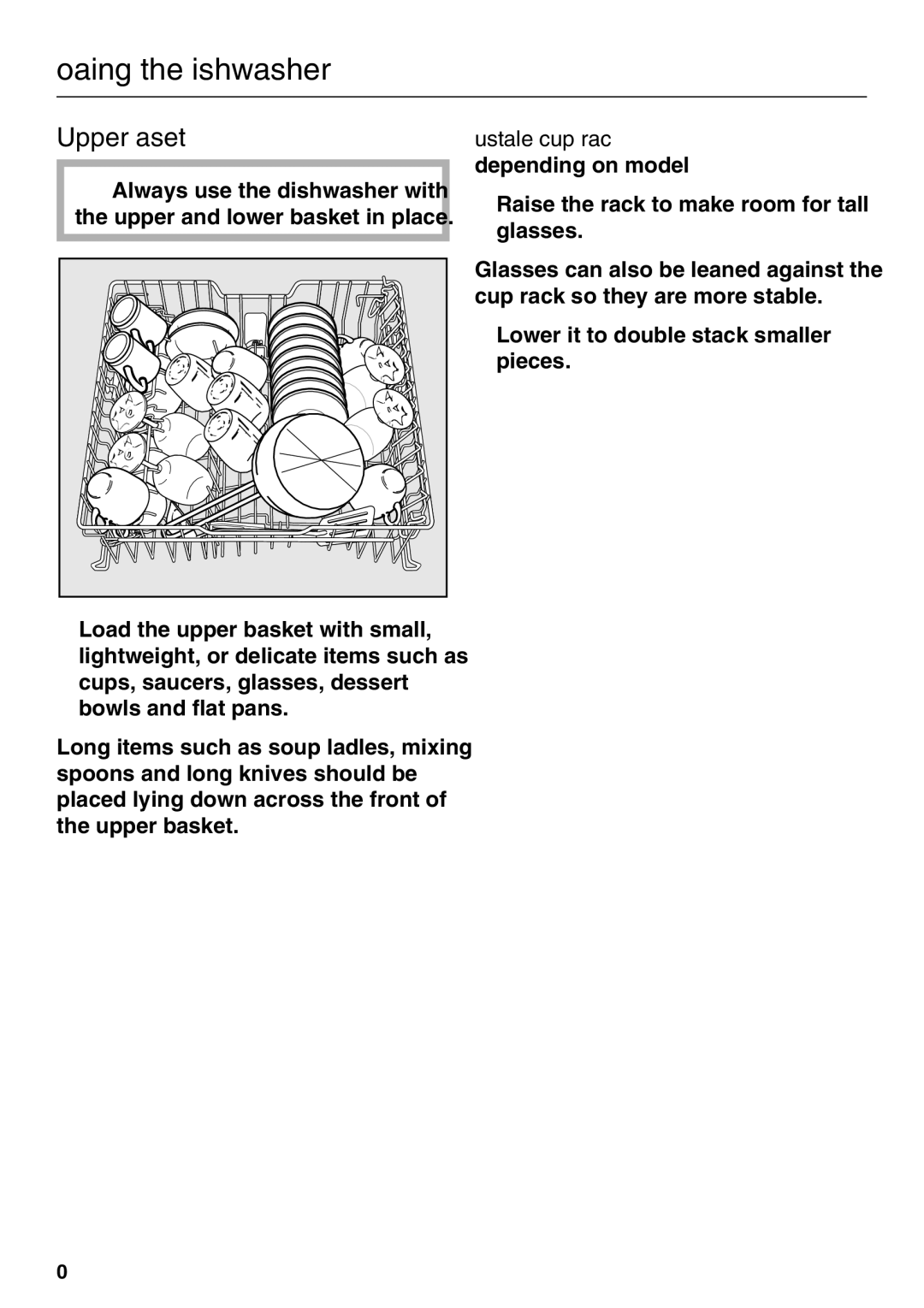 Miele G 4225, G 4220 operating instructions Upper basket, Adjustable cup rack 