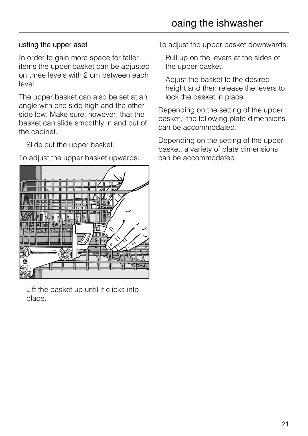 Miele G 4220, G 4225 operating instructions Adjusting the upper basket 