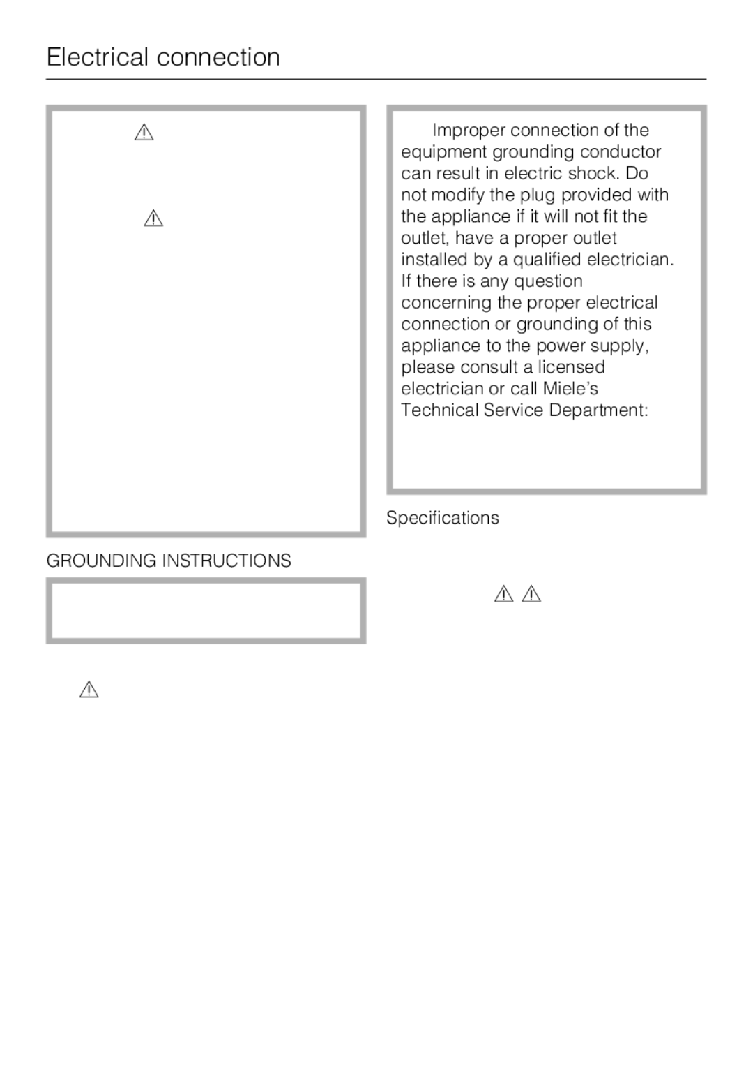 Miele G 4225, G 4220 operating instructions Electrical connection, Grounding Instructions 