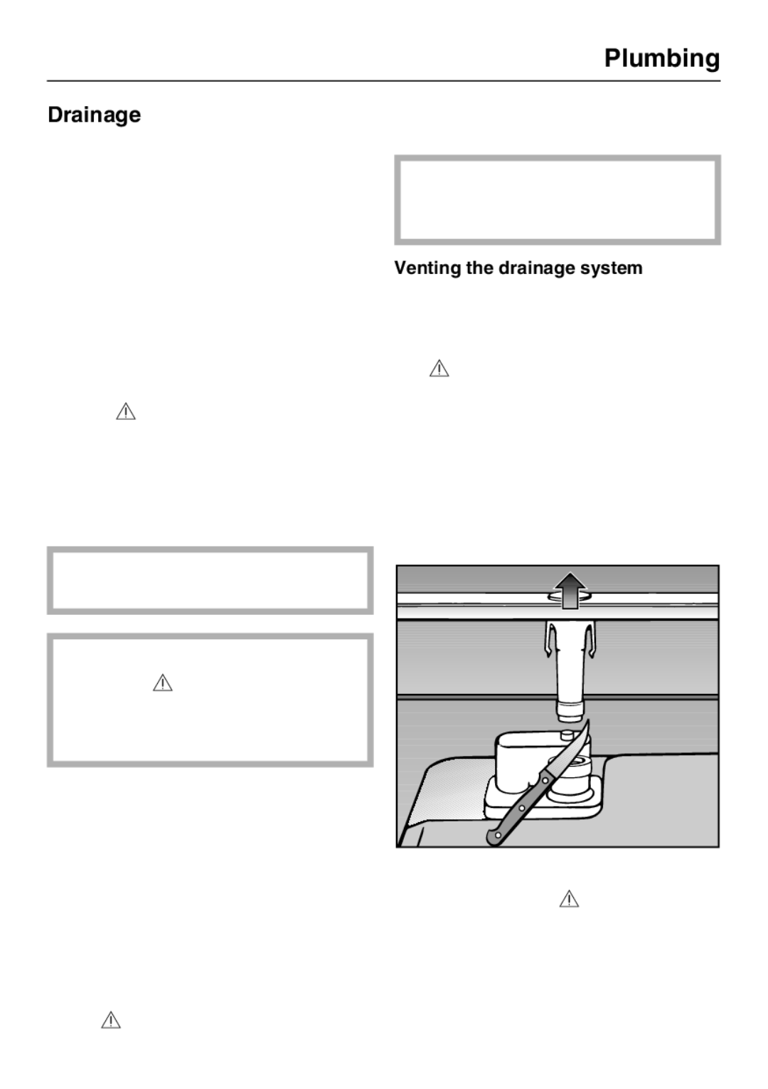 Miele G 4220, G 4225 operating instructions Plumbing, Drainage, Venting the drainage system 