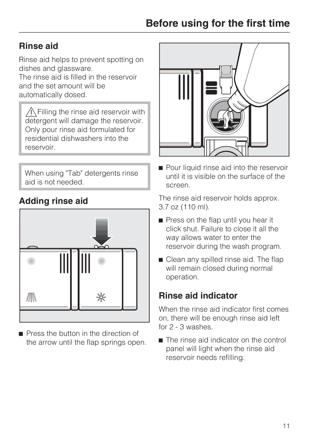 Miele G 4270, G 4275 manual Adding rinse aid, Rinse aid indicator 