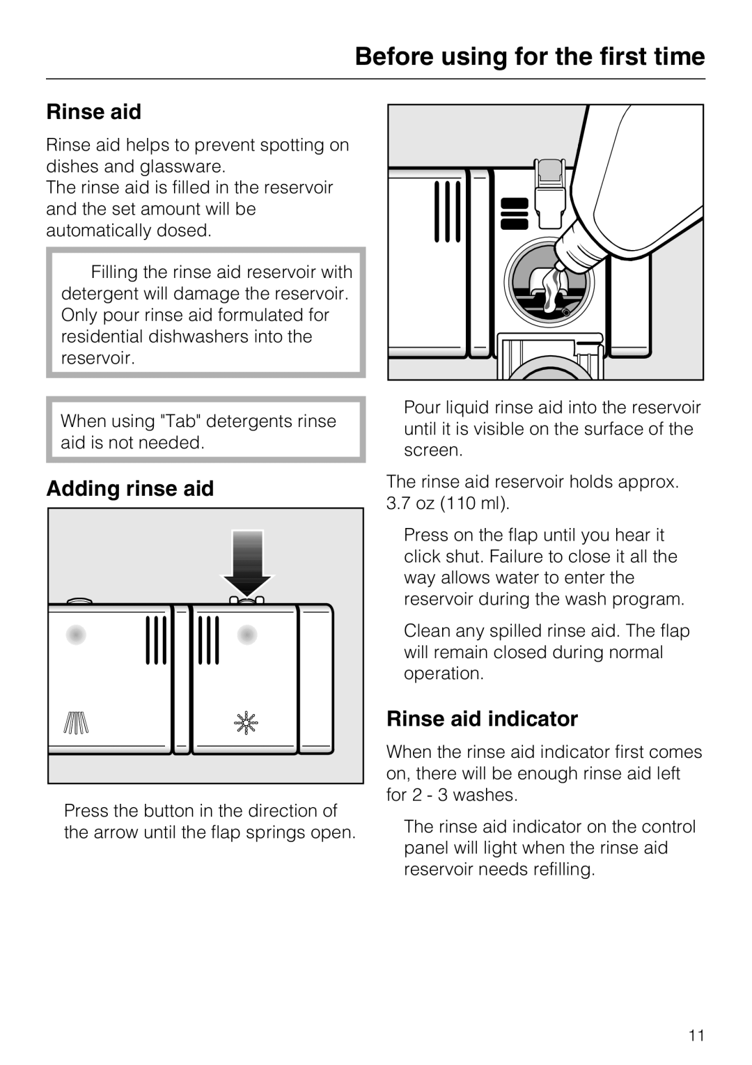 Miele G 4270, G 4275 manual Adding rinse aid, Rinse aid indicator 