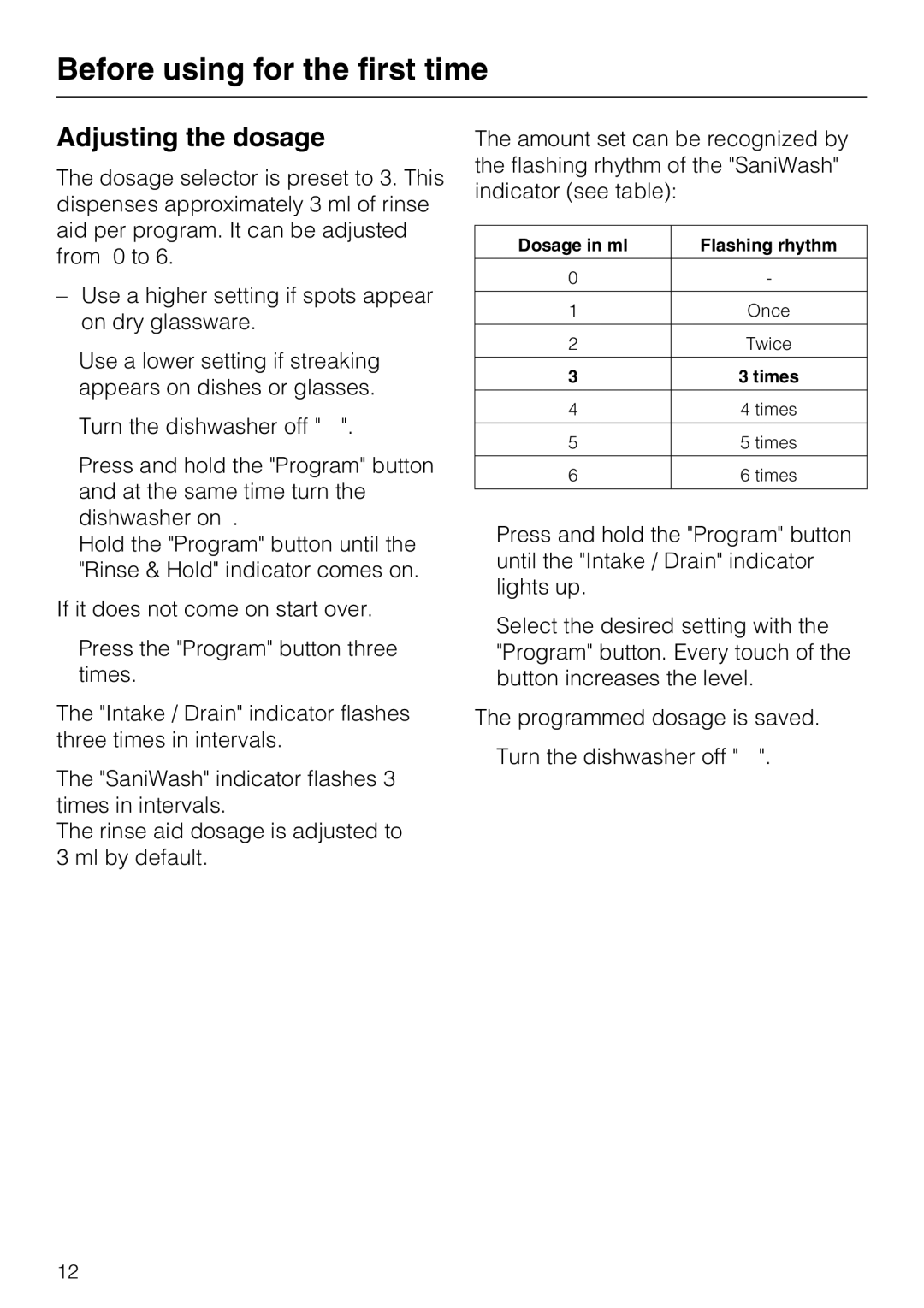 Miele G 4275, G 4270 manual Adjusting the dosage 