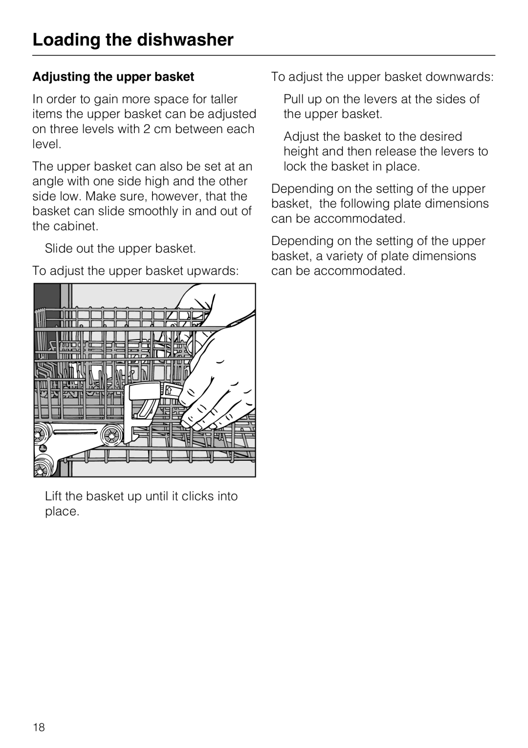 Miele G 4275, G 4270 manual Adjusting the upper basket 