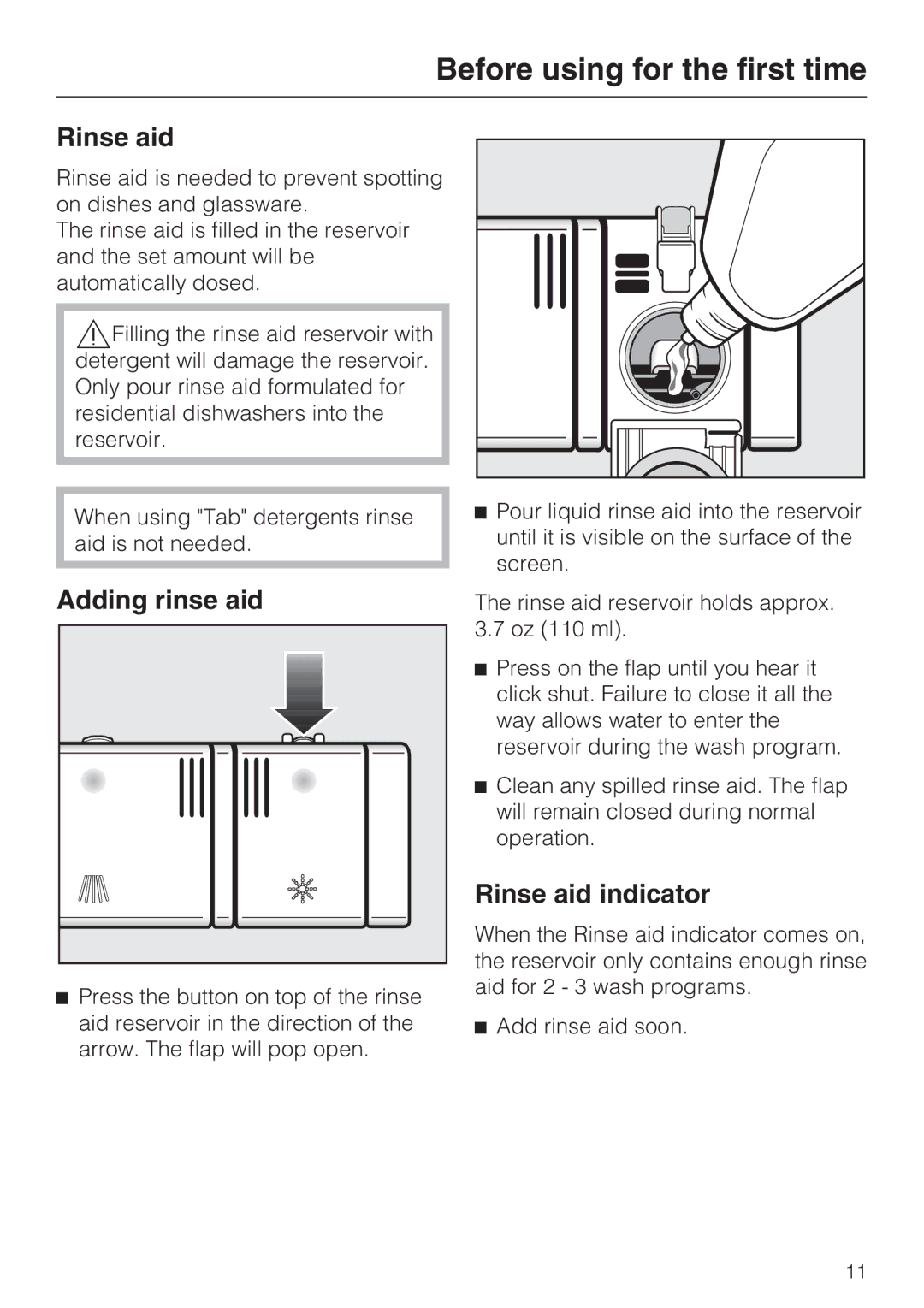 Miele G 4286, G 4281 manual Adding rinse aid, Rinse aid indicator 