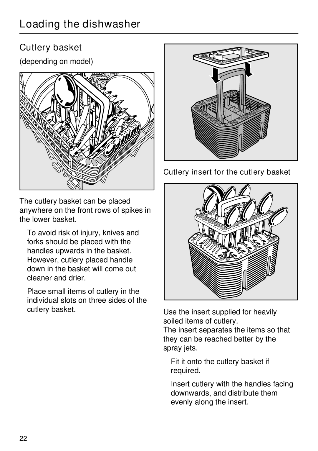 Miele G 4281, G 4286 manual Cutlery basket, Cutlery insert for the cutlery basket 