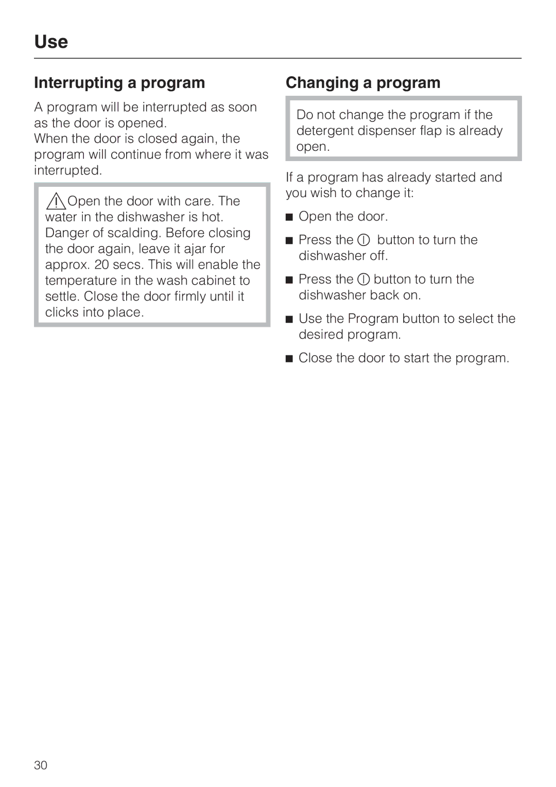 Miele G 4281, G 4286 manual Interrupting a program, Changing a program 