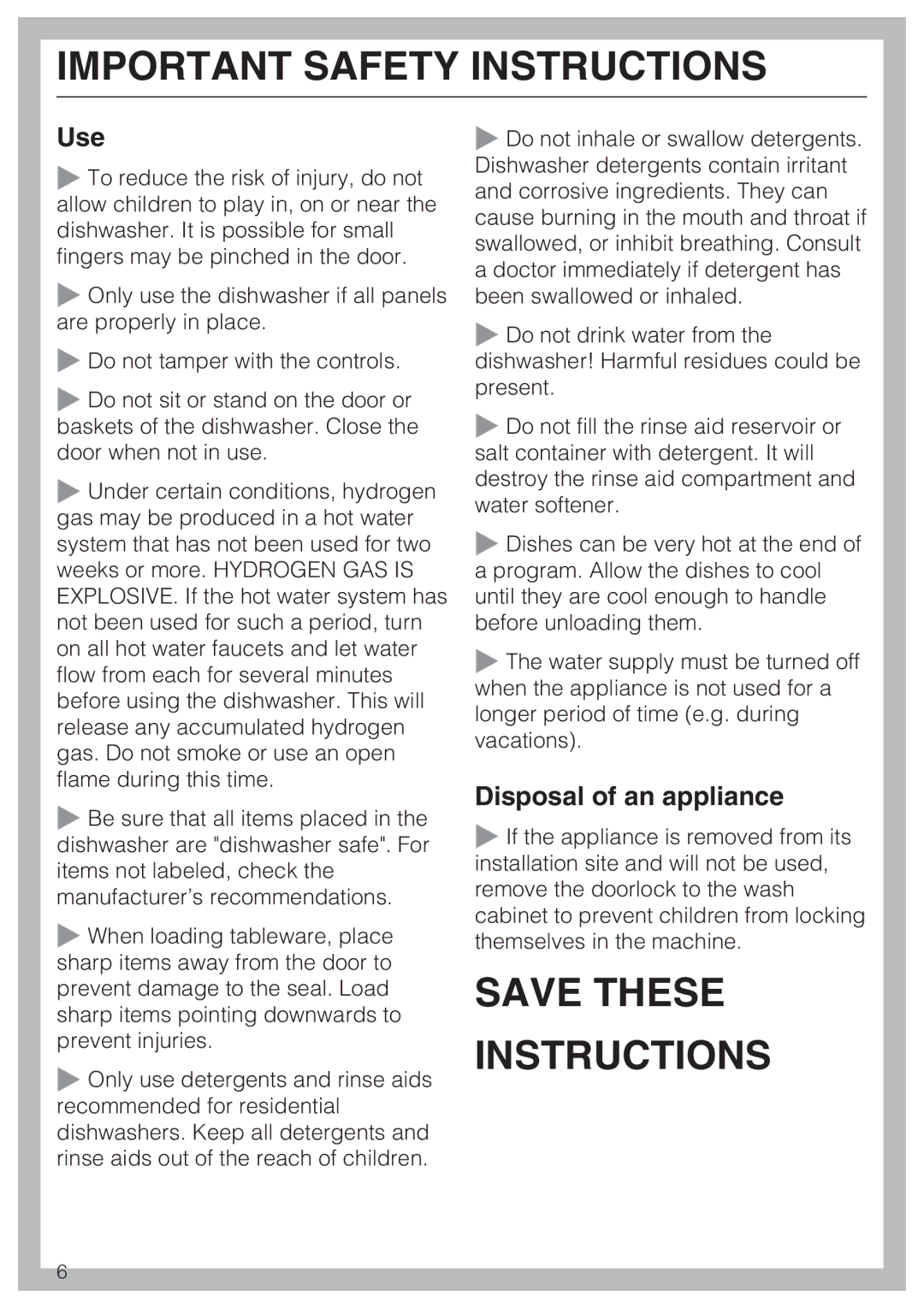 Miele G 4281, G 4286 manual Use, Disposal of an appliance 