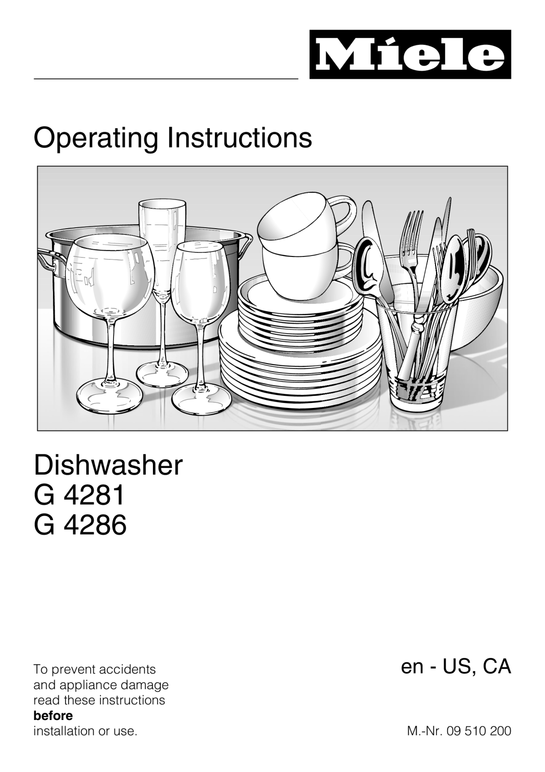 Miele G 4286, G 4281 manual Operating Instructions Dishwasher G4281 G, en - US, CA 
