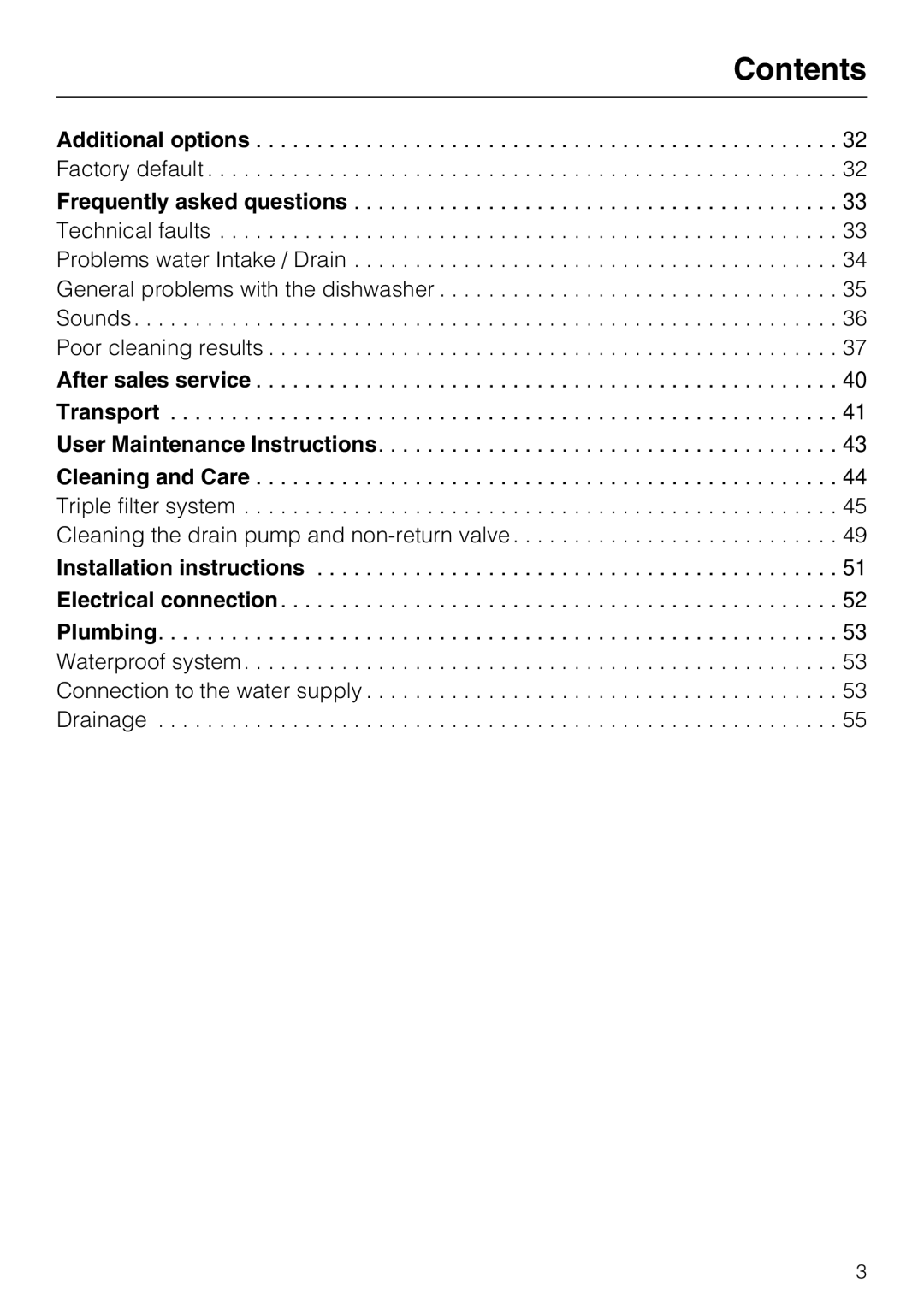 Miele G 4500 manual Contents 