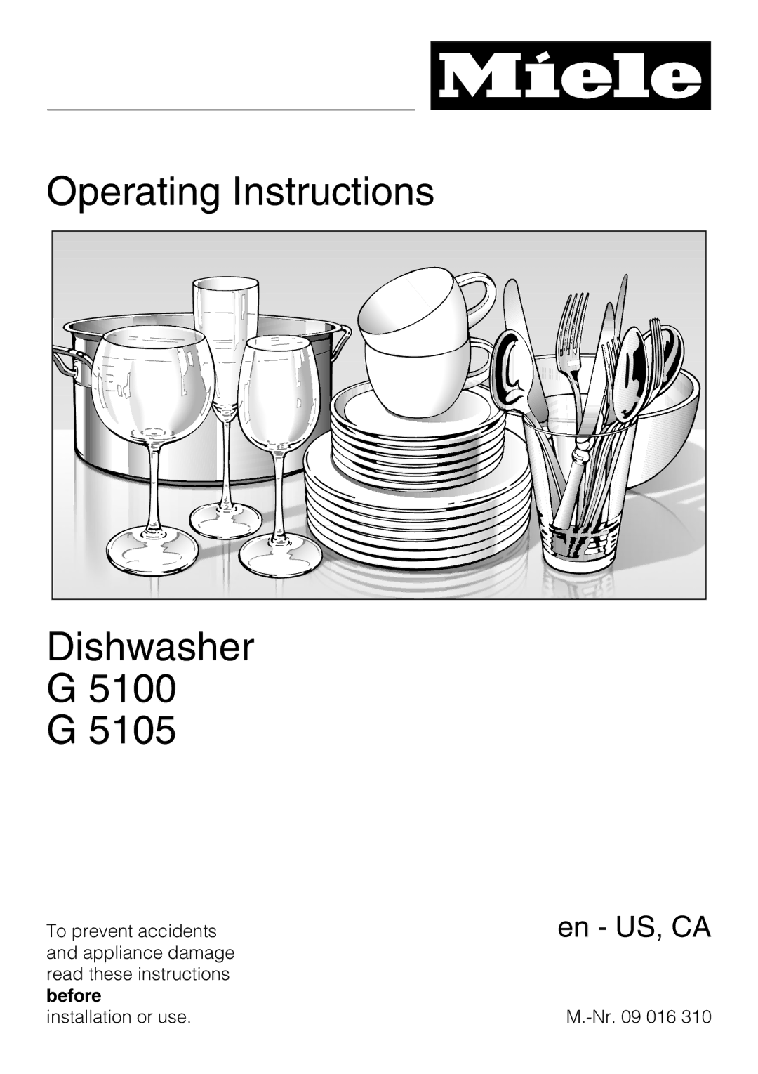 Miele G 5105, G 5100 manual Operating Instructions Dishwasher 5100 G 