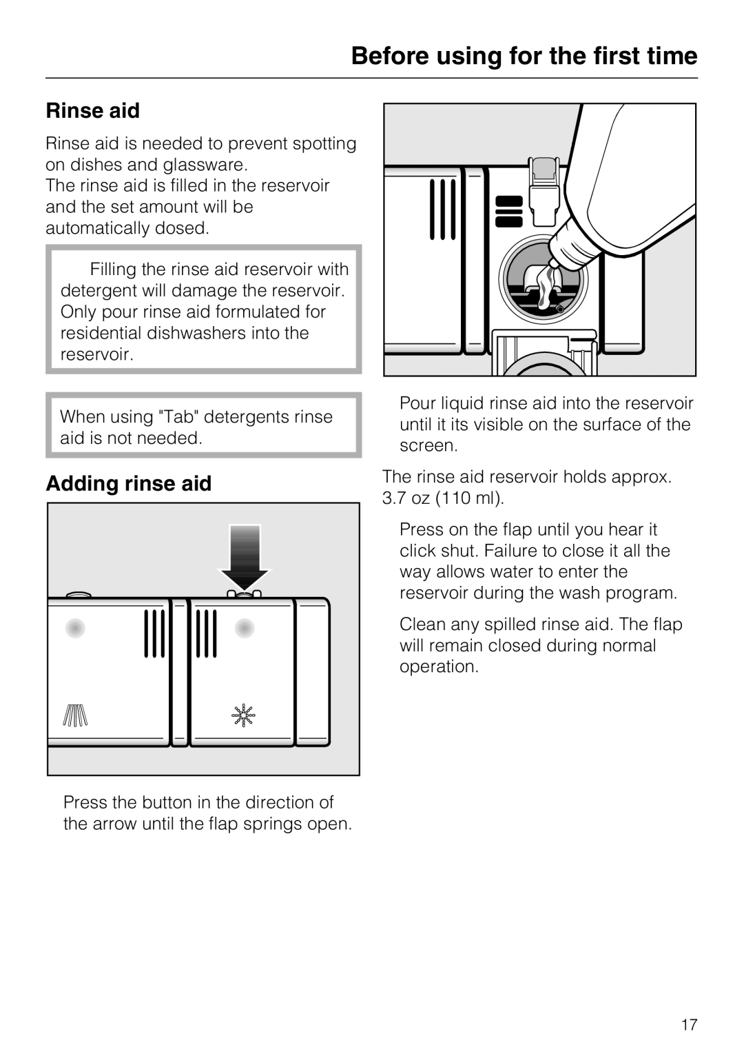 Miele G 5105, G 5100 manual Rinse aid, Adding rinse aid 