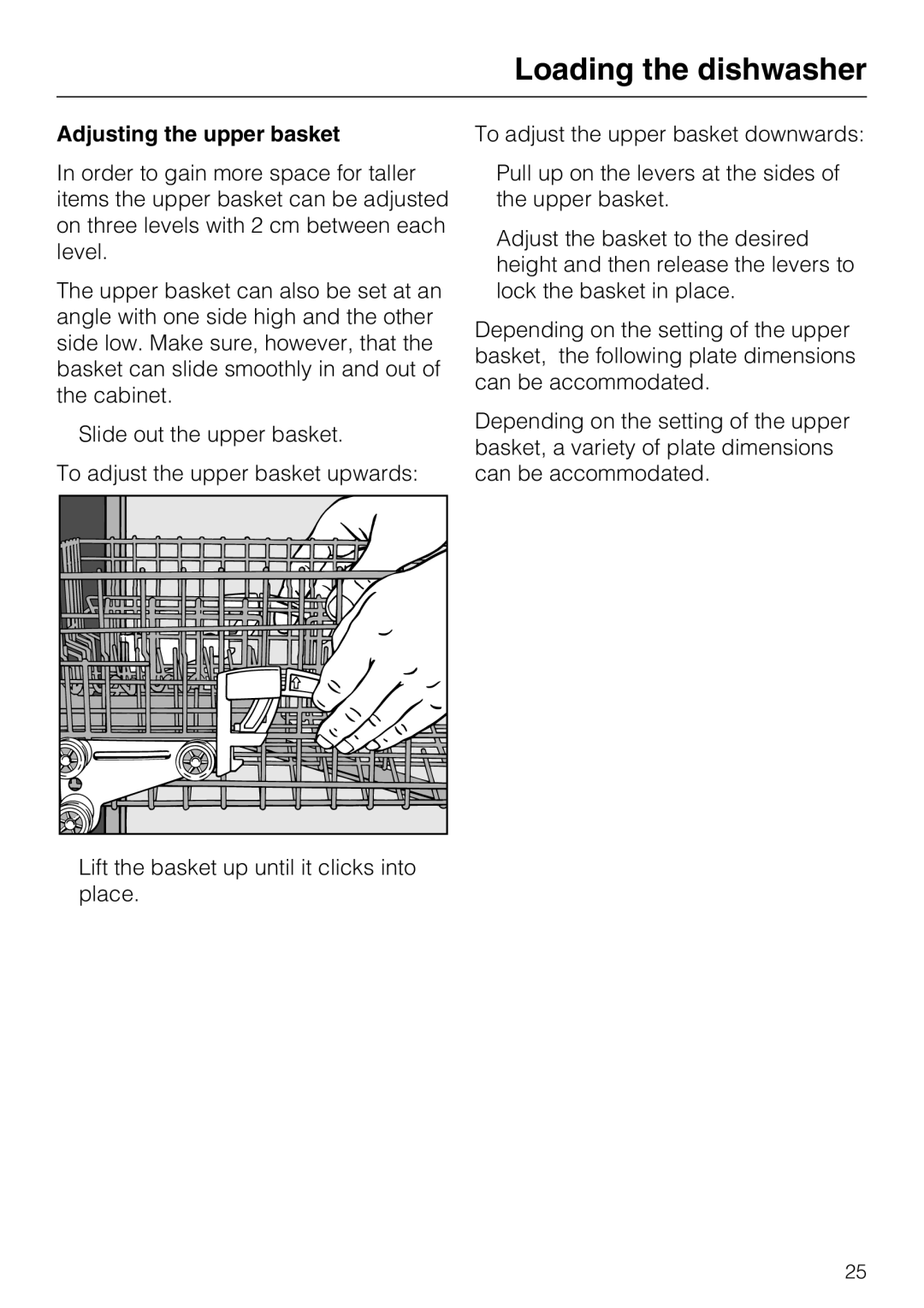 Miele G 5105, G 5100 manual Adjusting the upper basket 