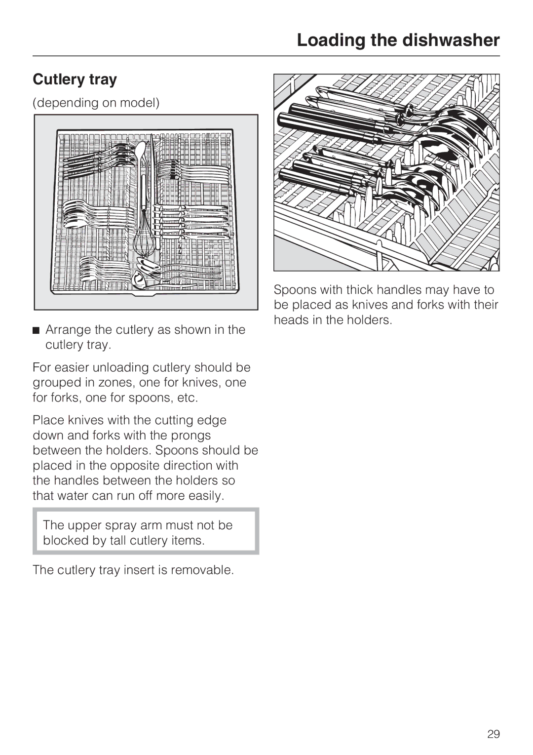 Miele G 5105, G 5100 manual Cutlery tray 