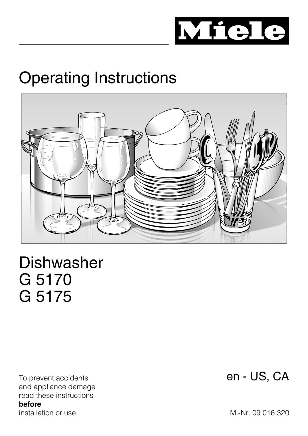 Miele G 5170, G 5175 manual Operating Instructions Dishwasher 5170 G 