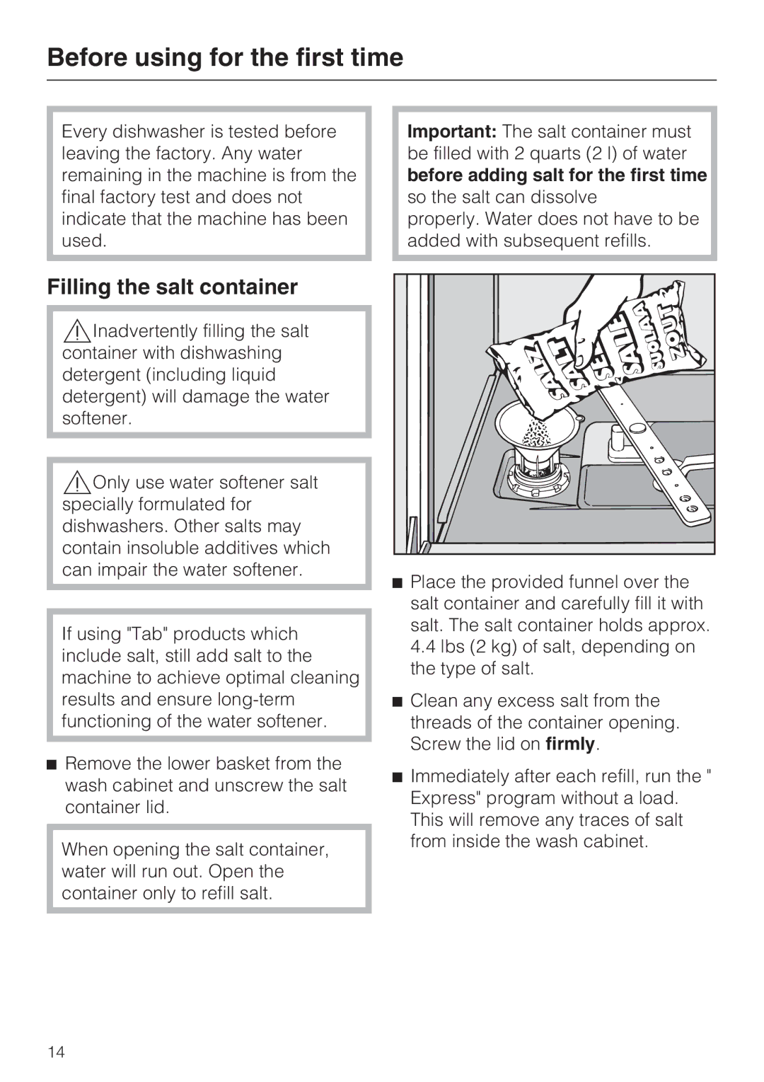 Miele G 5175, G 5170 manual Filling the salt container 